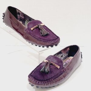 Ted Baker London Harlii Purple Driving Loafers Womens 6 Calf Hair Patent Leather